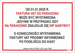 Tabliczka "FAKTURA VAT DO PARAGONU 17,5x25cm"