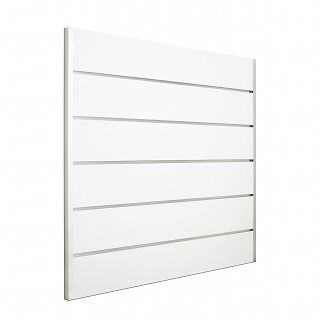 Panel MDF Slatwall Biały Alaska (śnieżnobiały, U8681 SM) + wsuwki ALU (odstępy co 15cm) - 4