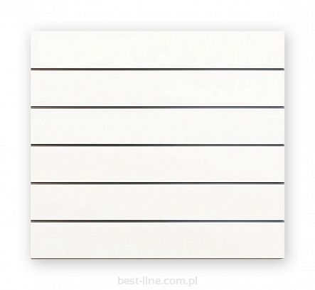 Panel MDF Slatwall Biały Alaska (śnieżnobiały, U8681 SM) + wsuwki ALU (odstępy co 15cm)