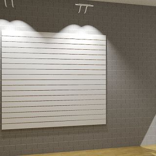 Panel MDF Slatwall Biały Alaska (śnieżnobiały, U8681 SM) + wsuwki ALU (odstępy co 10cm) - 2