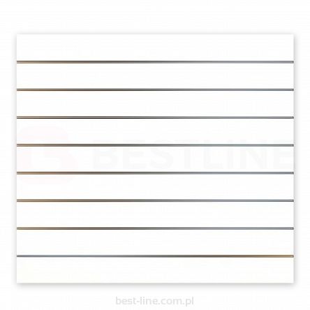 Panel MDF Slatwall Biały Alaska (śnieżnobiały, U8681 SM) + wsuwki ALU (odstępy co 10cm)