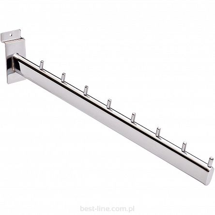 Wieszak skośny 8 bolców 40cm Slatwall chrom